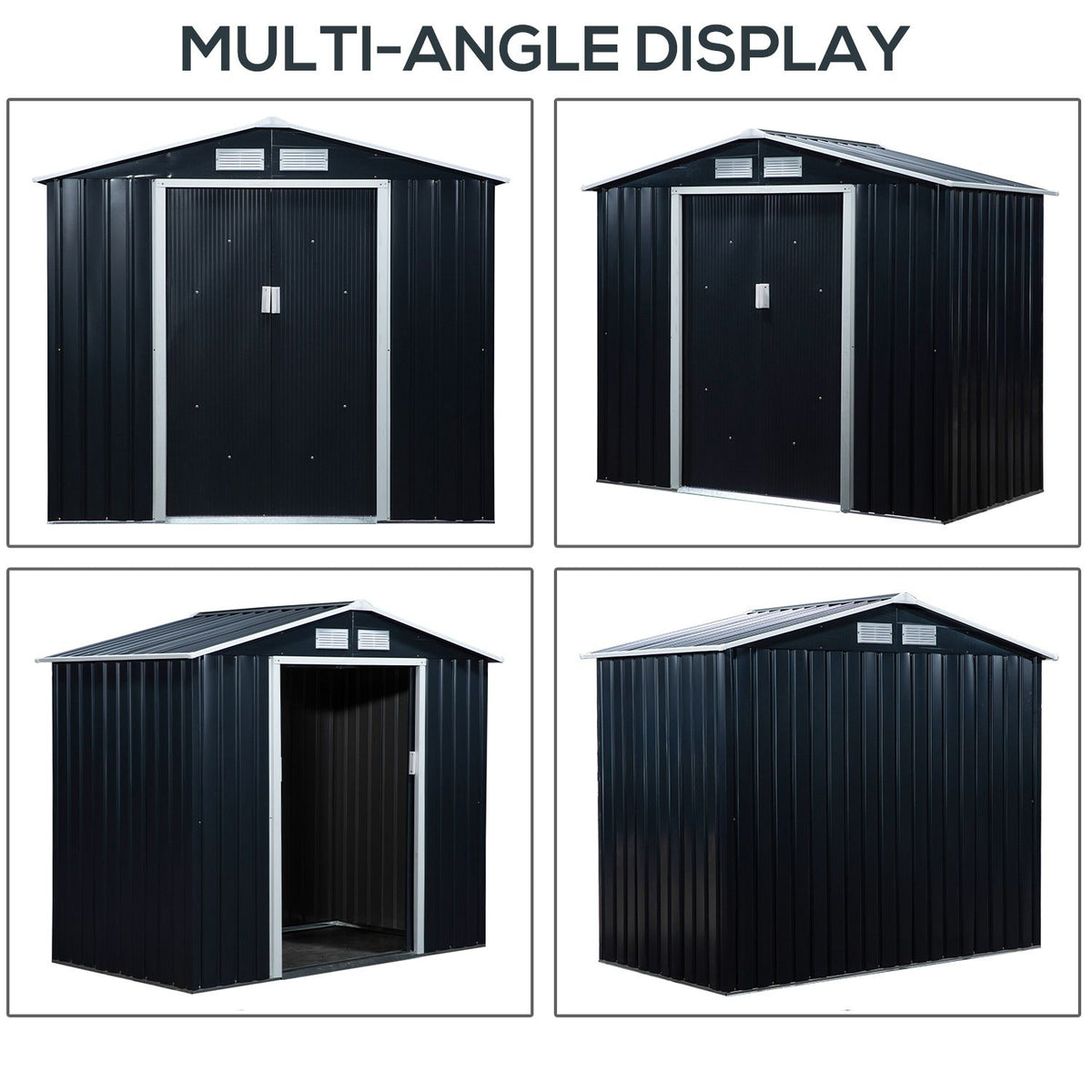 7' x 4' Metal Garden Shed with Vents – Lockable Double Doors, Dark Gray – photo 7