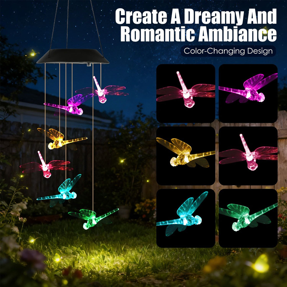 Solar Dragonfly Wind Chimes, 2-Pack – 7-Color Changing LED, IPX4 Waterproof – photo 4