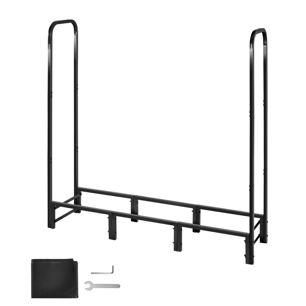 4 ft Firewood Rack with Waterproof Cover – 1/4 Cord Steel Log Holder