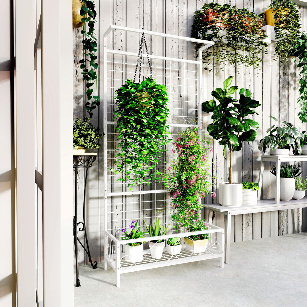 74 in Metal Plant Stand with Trellis & Hanging Bar – view 10