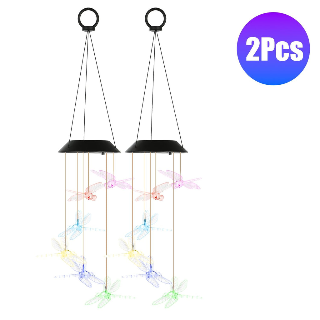 Solar Dragonfly Wind Chimes, 2-Pack – 7-Color Changing LED, IPX4 Waterproof