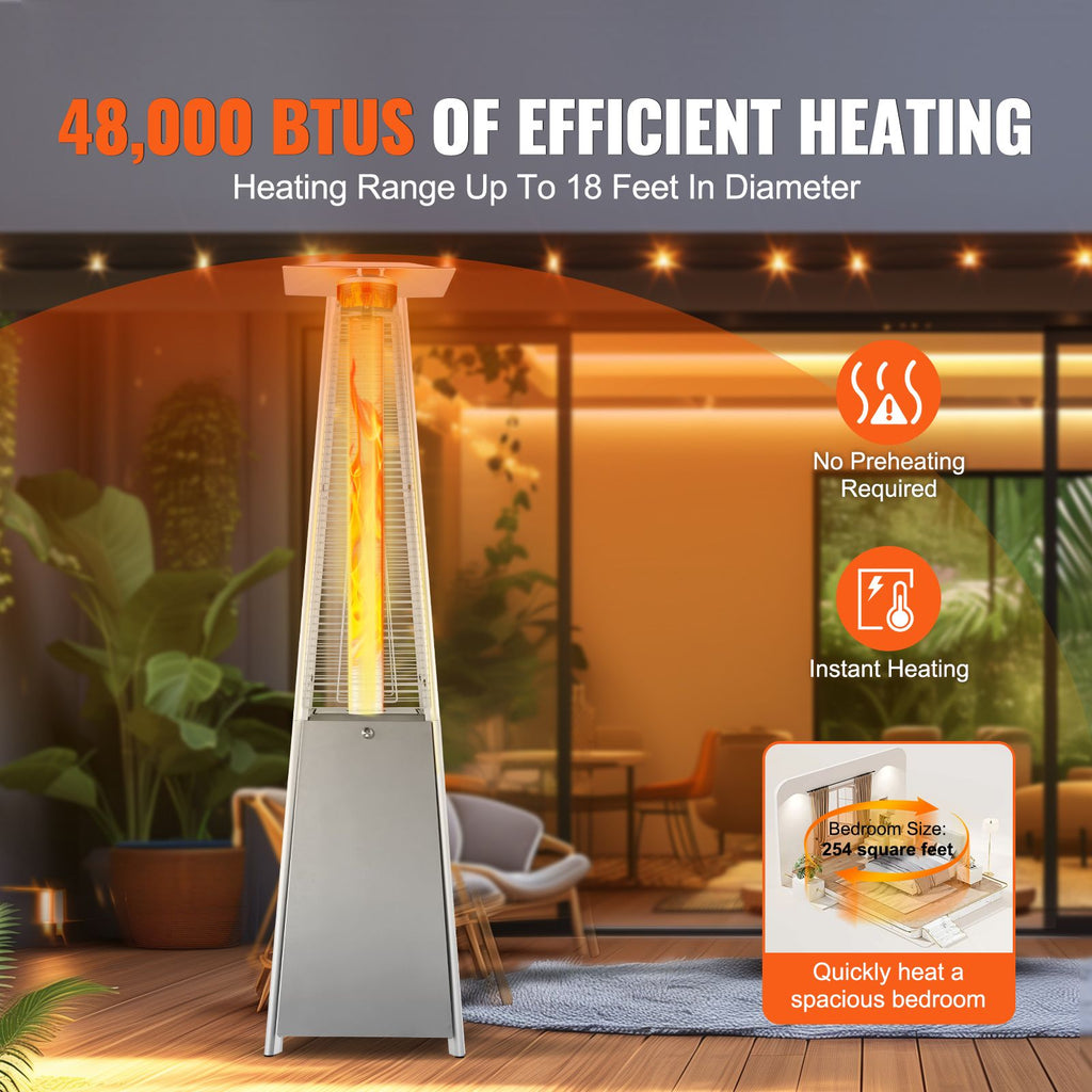 48,000 BTU Pyramid Propane Patio Heater with Wheels – Glass Tube Flame – photo 2