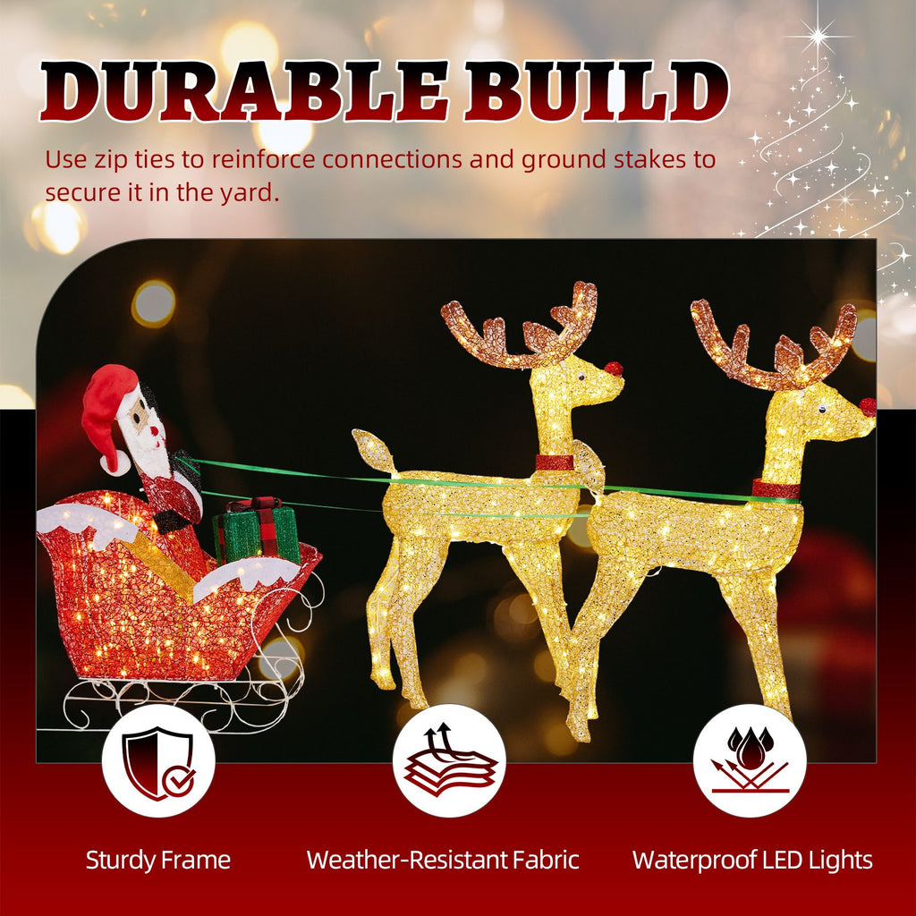 Lighted Reindeer Pulling Sleigh Christmas Yard Decoration – view 3