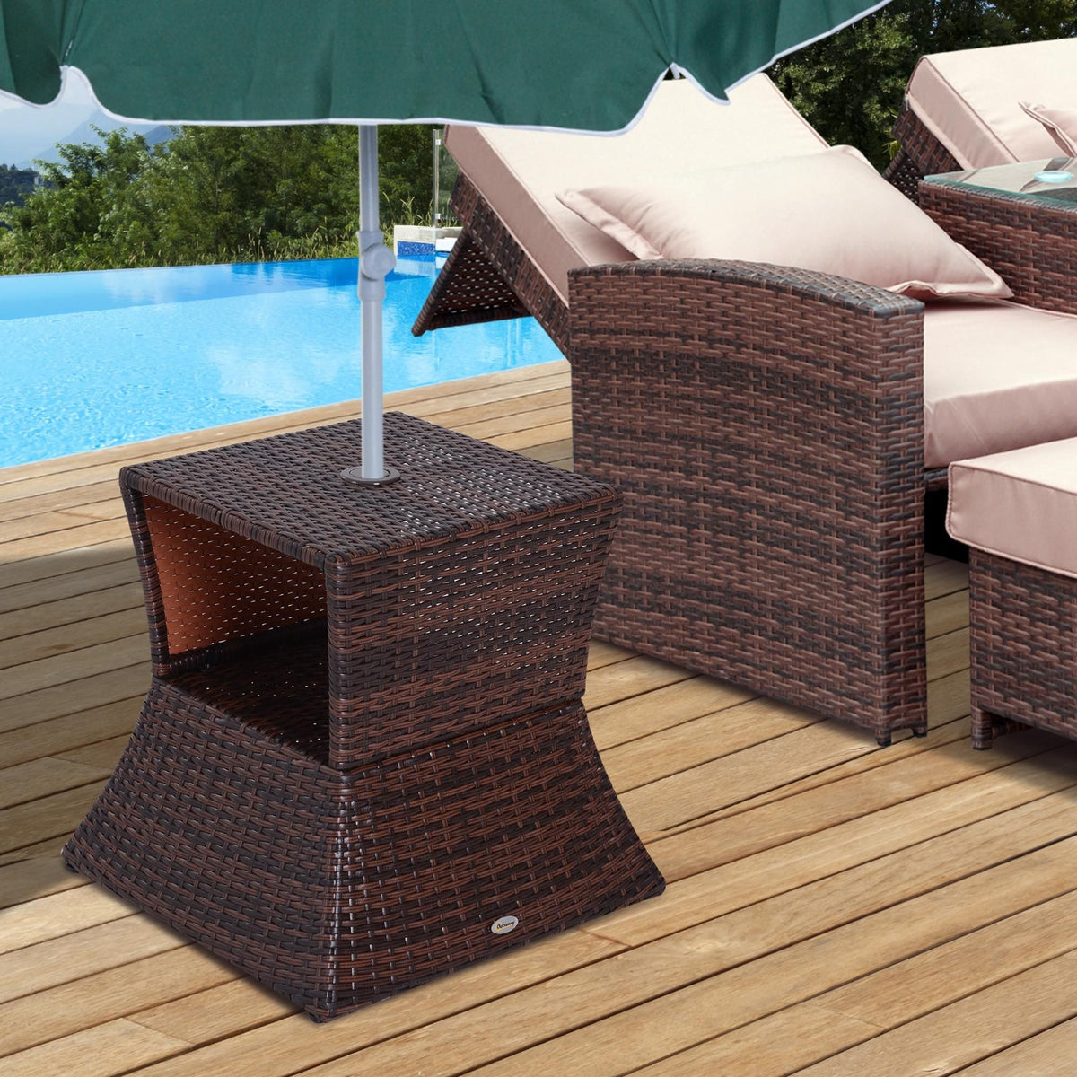 2-Tier Wicker Patio Side Table with Umbrella Hole – view 10