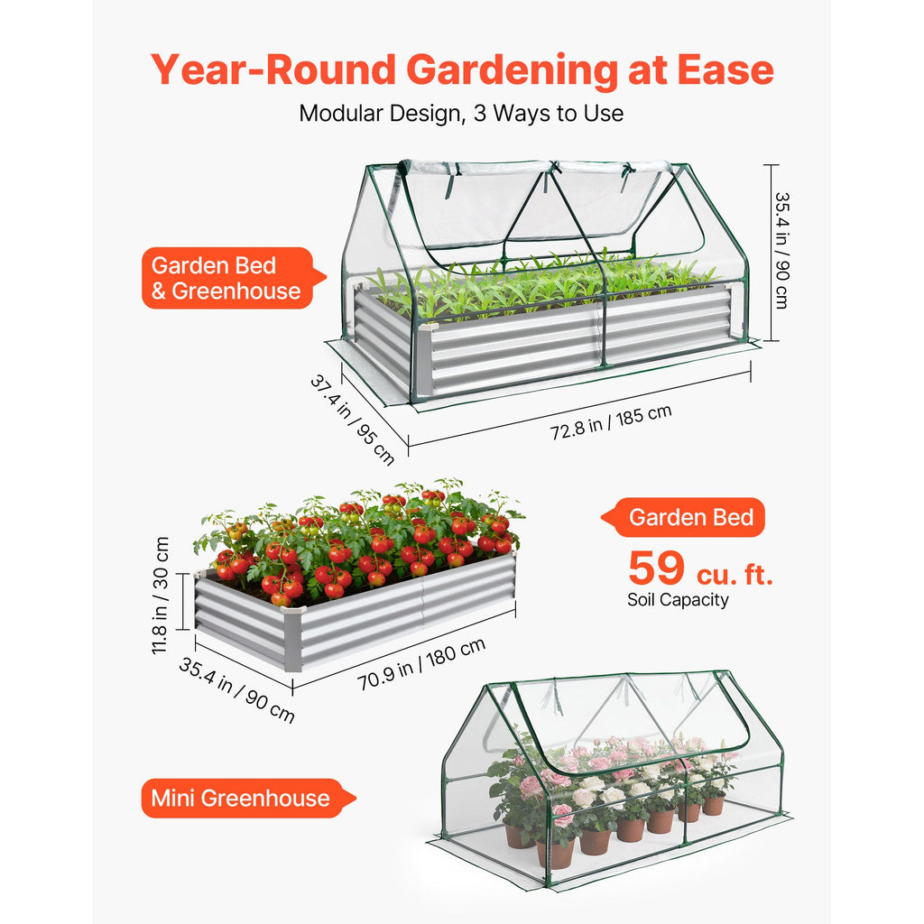 6' x 3' x 1' Galvanized Raised Garden Bed with Greenhouse Cover – Roll-Up Window, Silver – photo 2