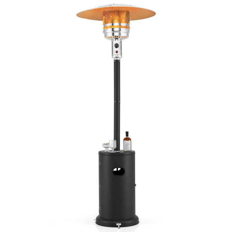 50,000 BTU Propane Patio Heater with Drink Table – Free-Standing Outdoor Heater, Black/Brown/Gray