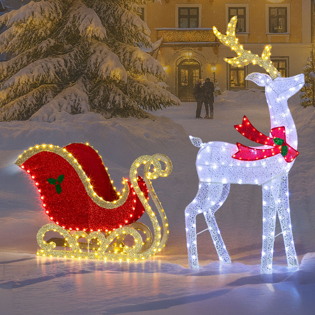 5 ft Lighted Christmas Reindeer & Sleigh Yard Decoration – view 2