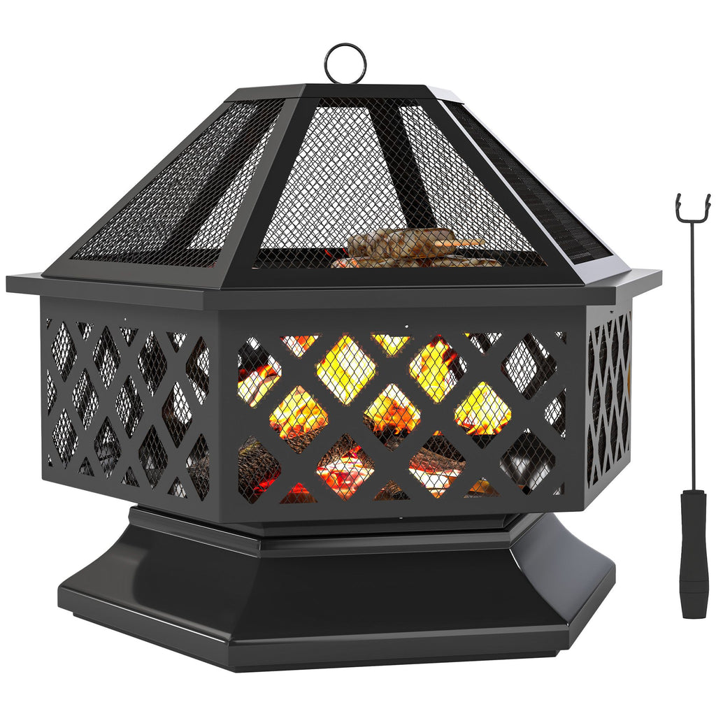 28 in Hexagon Wood-Burning Fire Pit with Grill – view 11