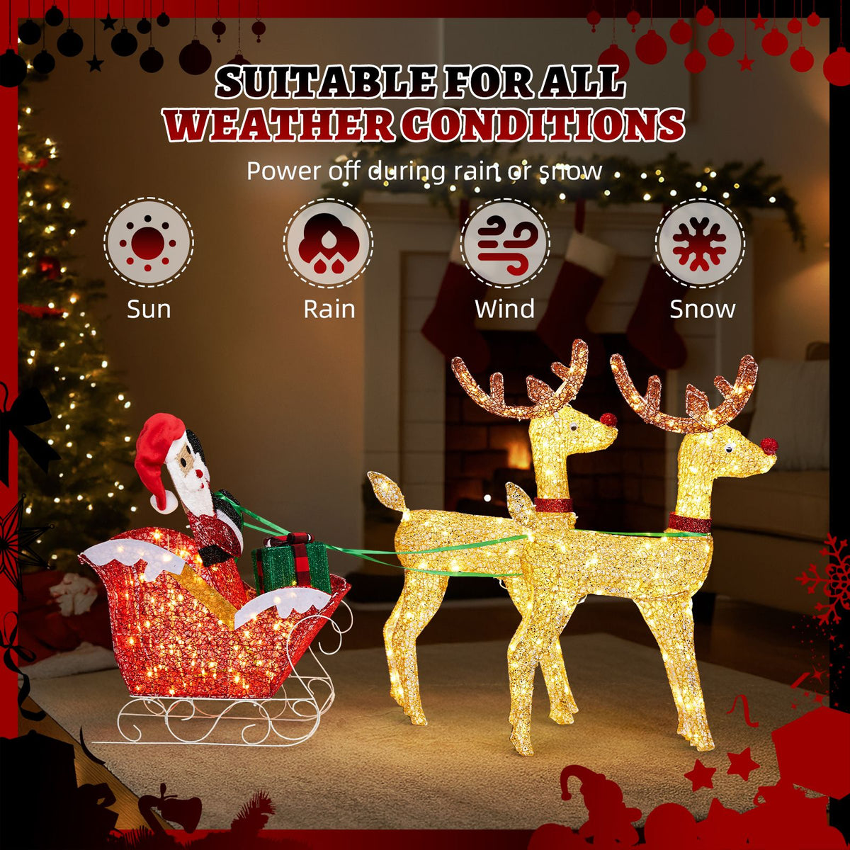 Lighted Reindeer Pulling Sleigh Christmas Yard Decoration – view 4