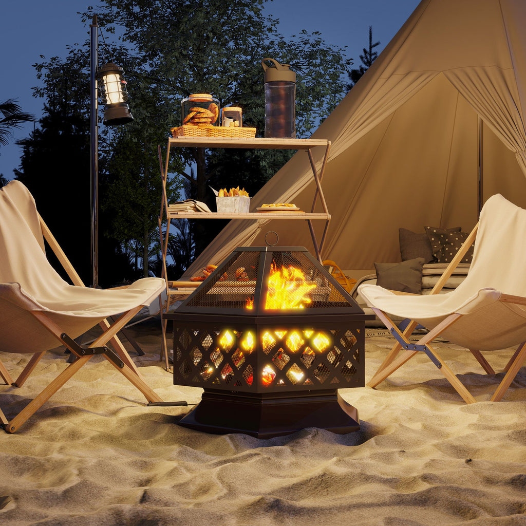 28 in Hexagon Wood-Burning Fire Pit with Grill – view 10