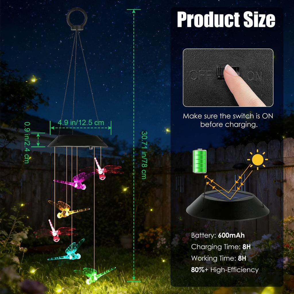 Solar Dragonfly Wind Chimes, 2-Pack – 7-Color Changing LED, IPX4 Waterproof – photo 7
