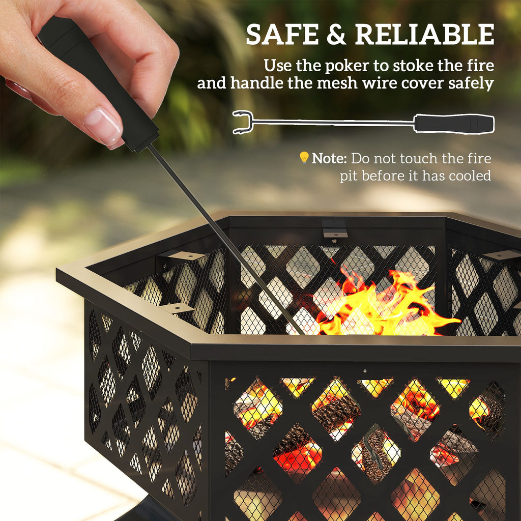 28 in Hexagon Wood-Burning Fire Pit with Grill – view 5