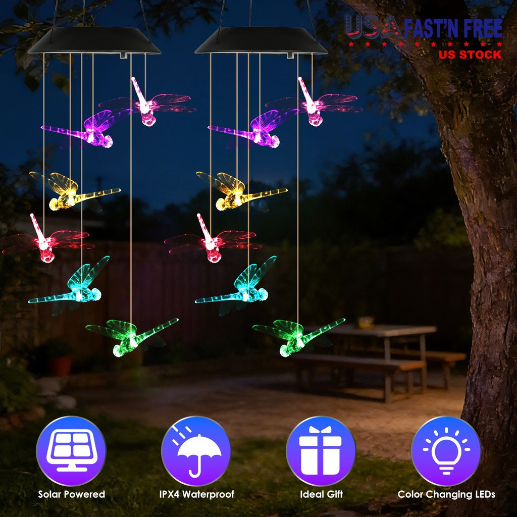 Solar Dragonfly Wind Chimes, 2-Pack – 7-Color Changing LED, IPX4 Waterproof – photo 6