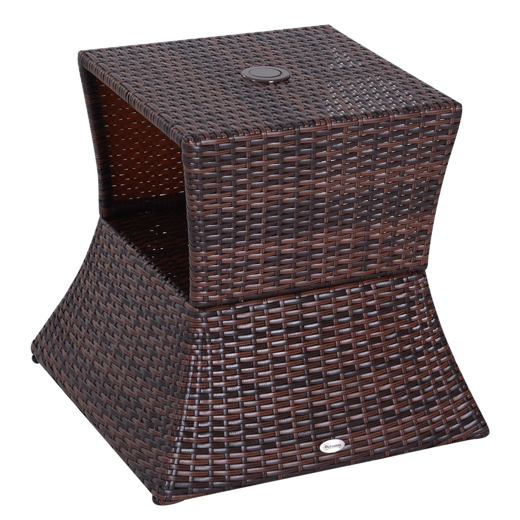 2-Tier Wicker Patio Side Table with Umbrella Hole – view 11
