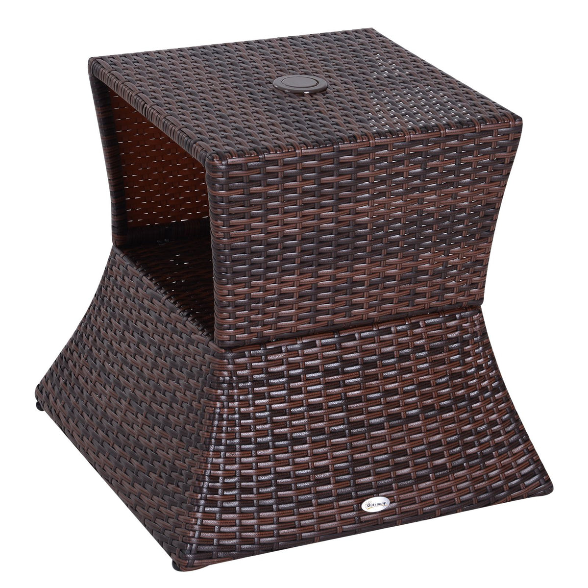 2-Tier Wicker Patio Side Table with Umbrella Hole – view 11