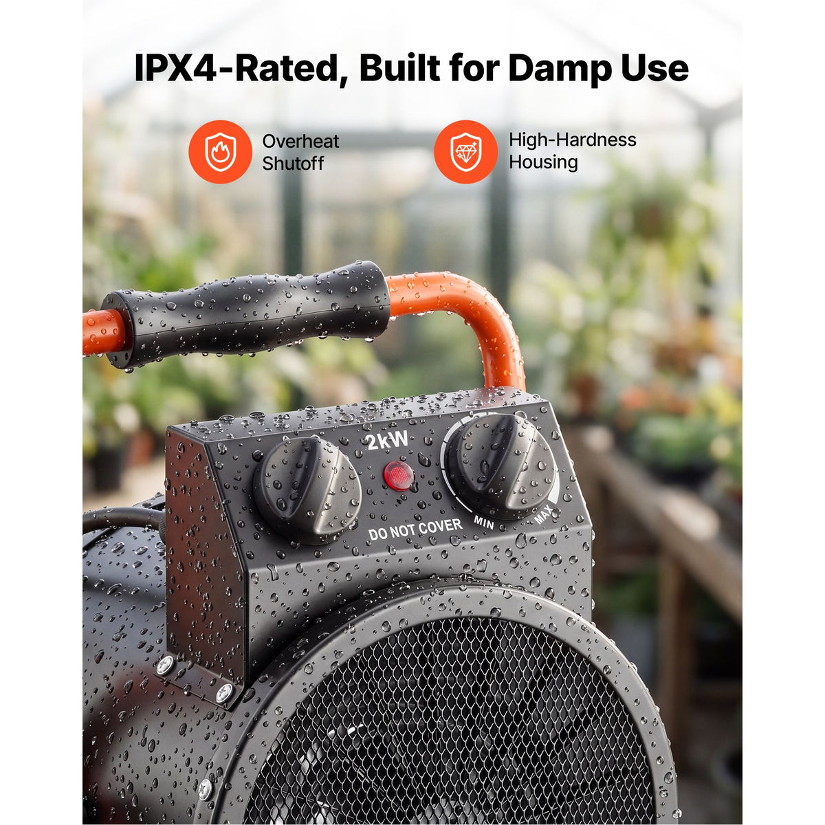 Greenhouse Fan Heater – 1500W, IPX4 Splash-Rated – photo 5