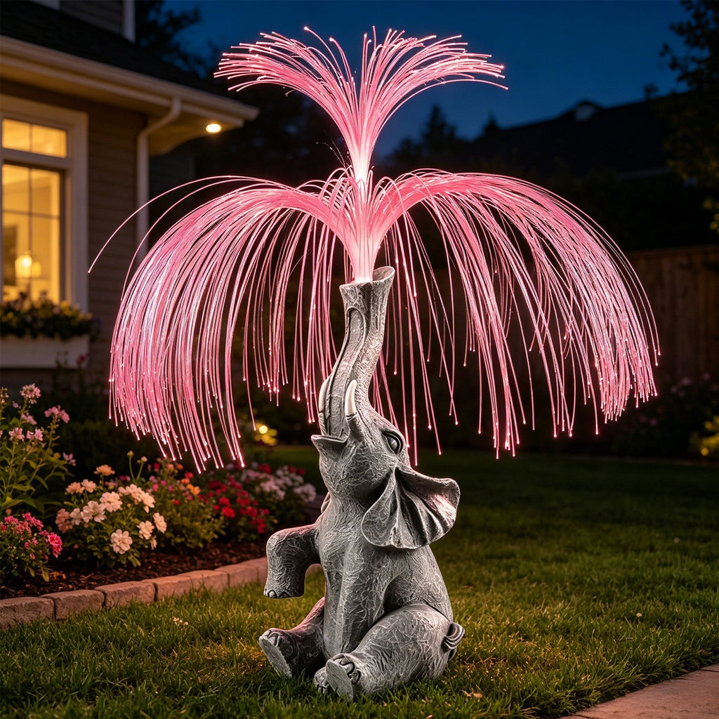 Solar Elephant Statue Light – Glowing Fiber Optic Fountain Garden Decor, No Water Needed