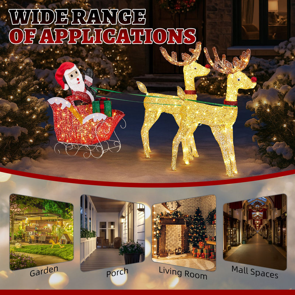 Lighted Reindeer Pulling Sleigh Christmas Yard Decoration – view 6