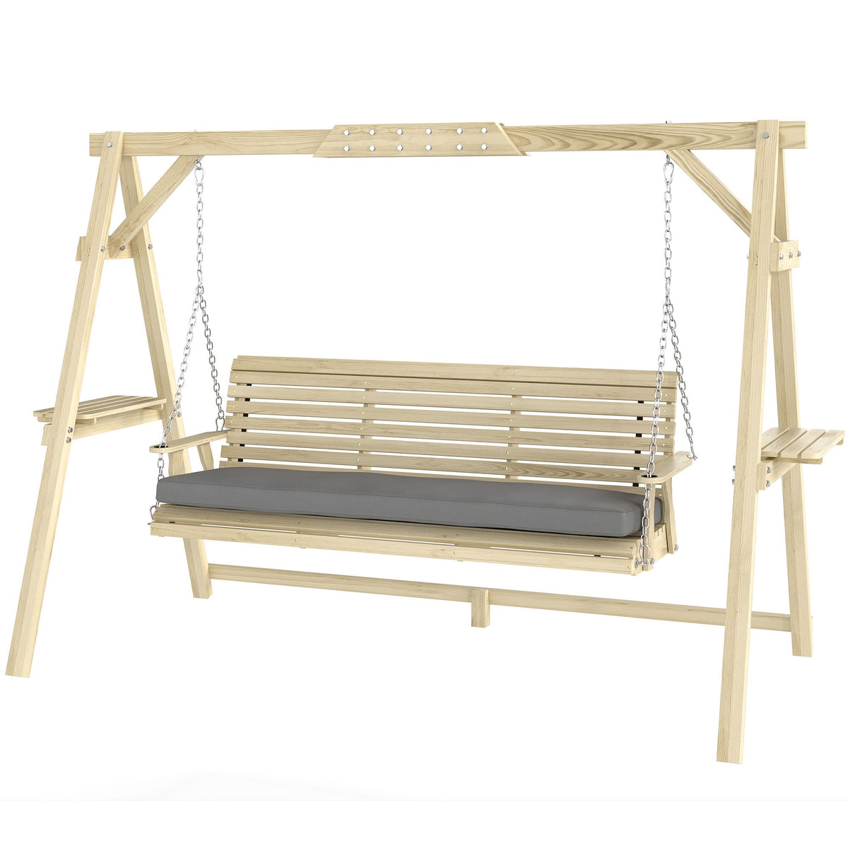 3-Seat Wooden Porch Swing with Stand