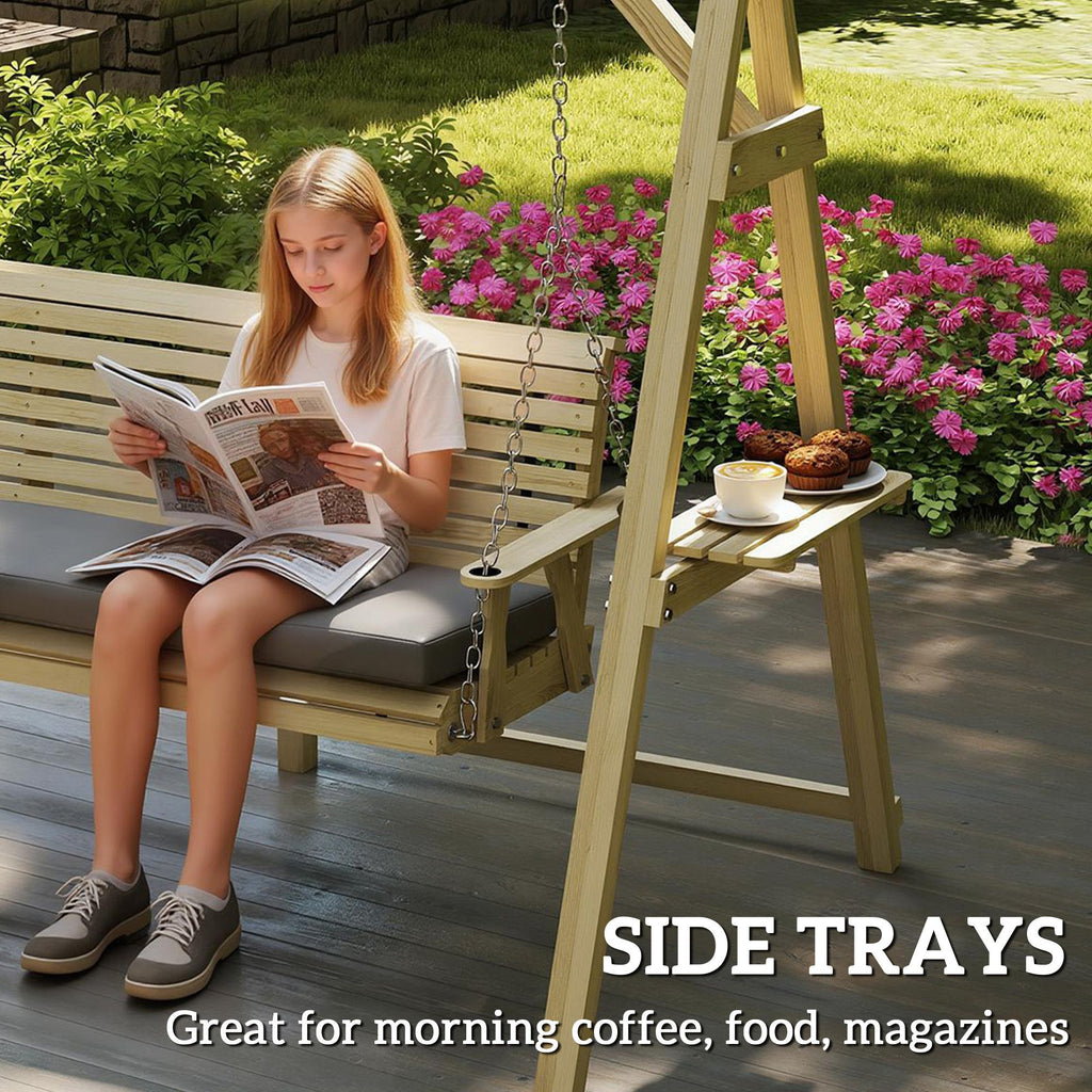 3-Seat Wooden Porch Swing with Stand – view 6