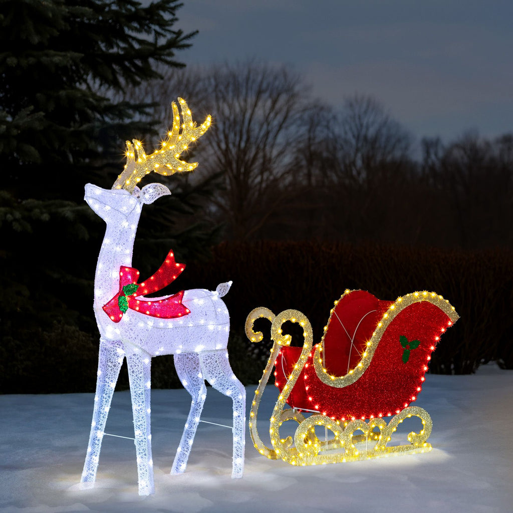 5 ft Lighted Christmas Reindeer & Sleigh Yard Decoration – view 10