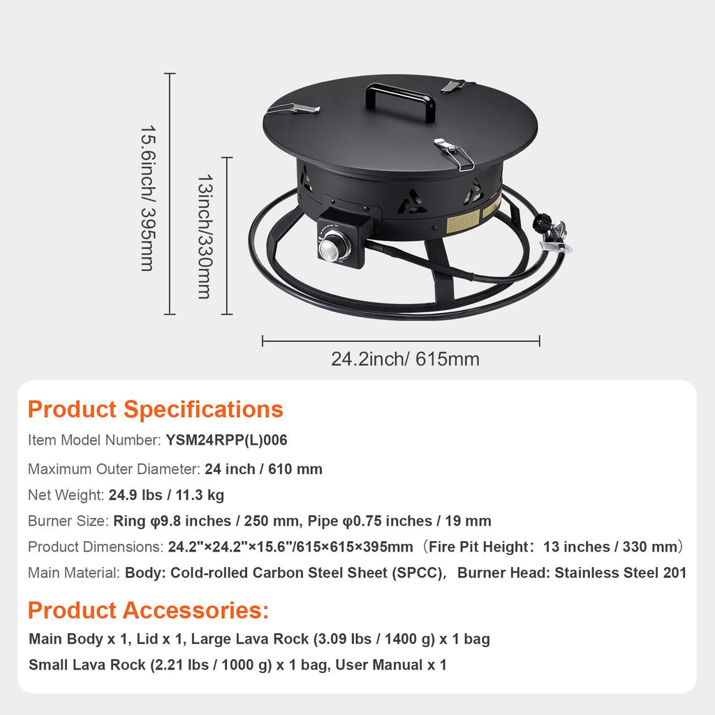 Portable Propane Fire Pit – 24 in, 58,000 BTU – view 7