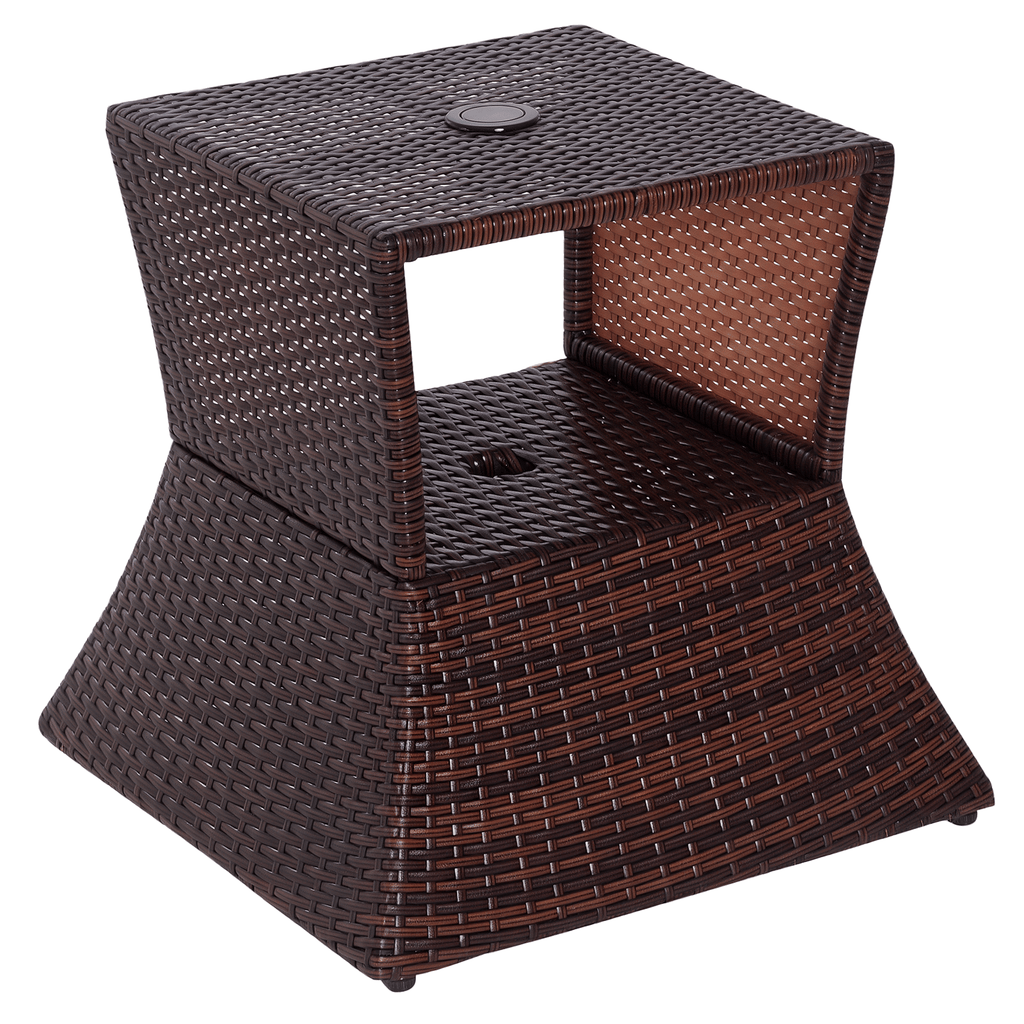 2-Tier Wicker Patio Side Table with Umbrella Hole