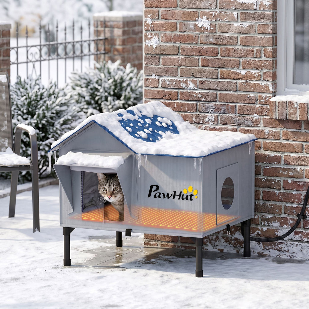 Heated Outdoor Cat House with Elevated Base – view 2