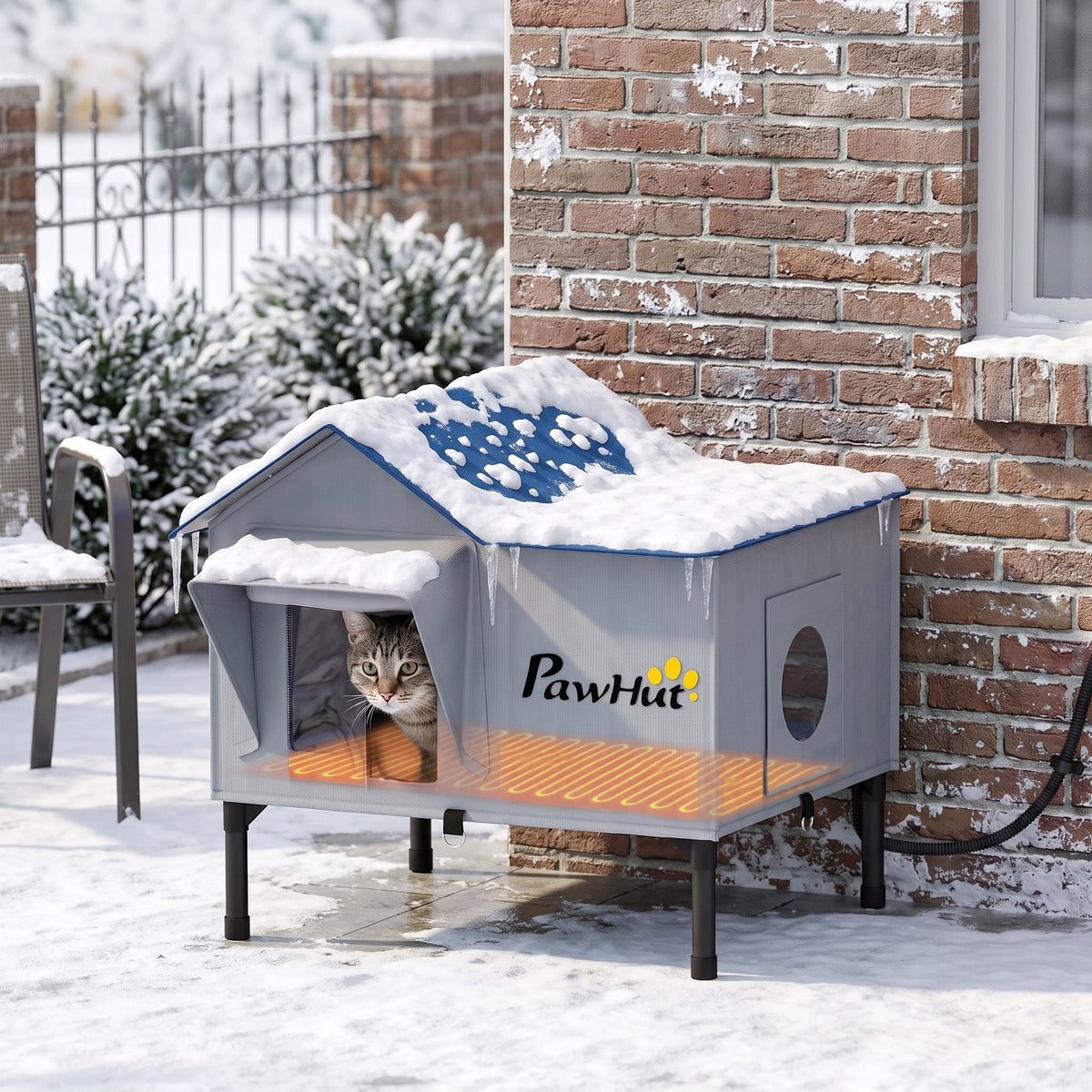 Heated Outdoor Cat House with Elevated Base – view 2