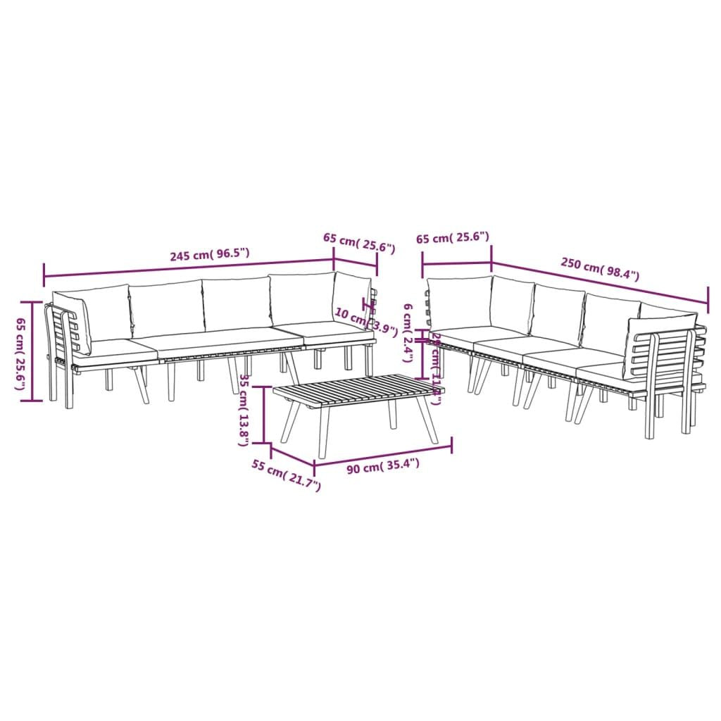 8-Piece Solid Acacia Wood Patio Lounge Set with Cushions – photo 12