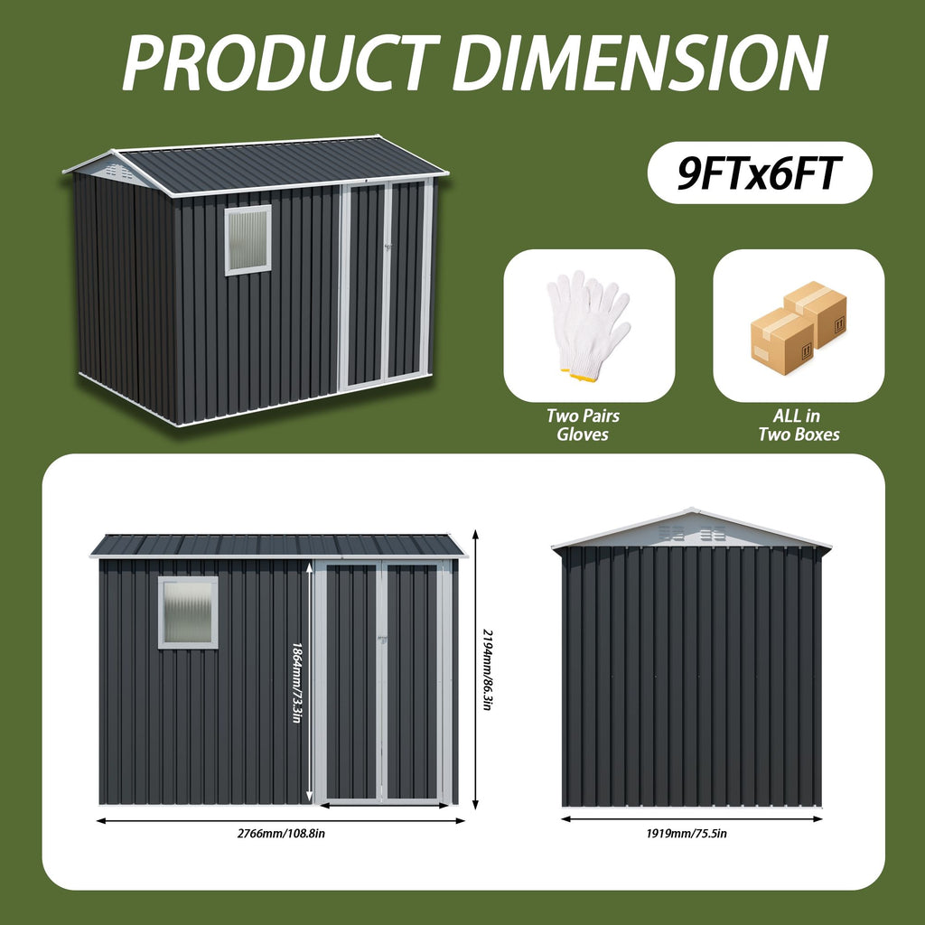 9' x 6' Metal Garden Storage Shed with Window – view 2
