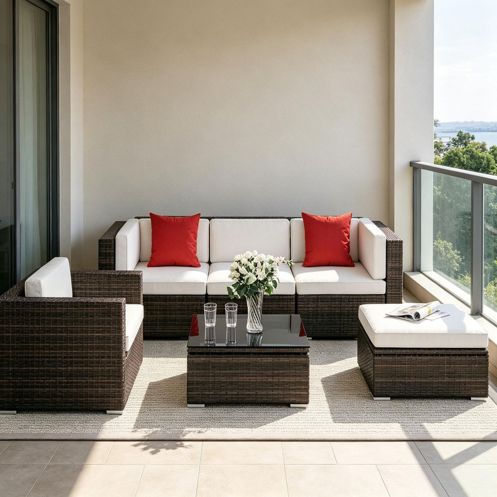 6-Piece Wicker Sectional Patio Set with Ottoman
