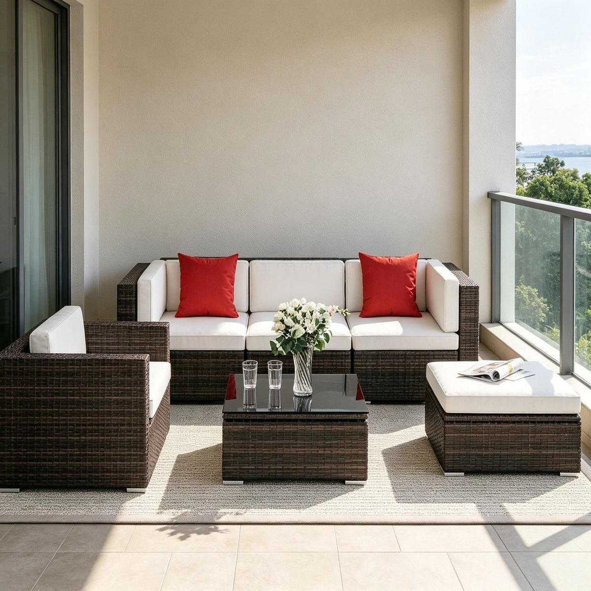 6-Piece Wicker Sectional Patio Set with Ottoman