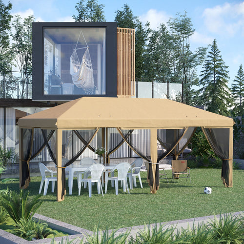 10 x 20 ft Beige Pop-Up Canopy with Netting Sidewalls – view 2