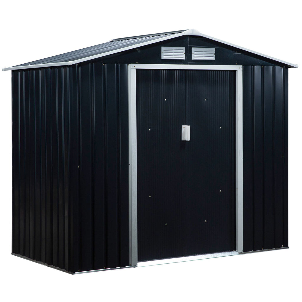 7' x 4' Metal Garden Shed with Vents – Lockable Double Doors, Dark Gray
