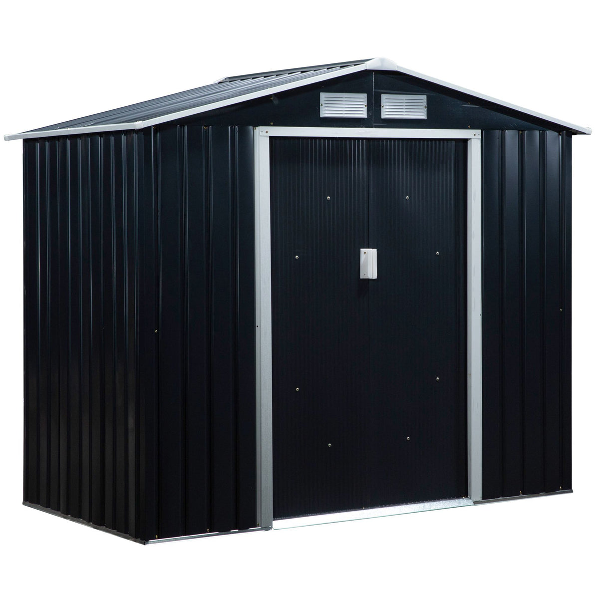 7' x 4' Metal Garden Shed with Vents – Lockable Double Doors, Dark Gray
