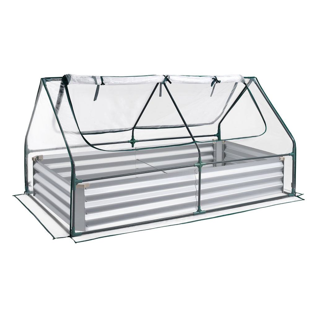 6' x 3' x 1' Galvanized Raised Garden Bed with Greenhouse Cover – Roll-Up Window, Silver – photo 9