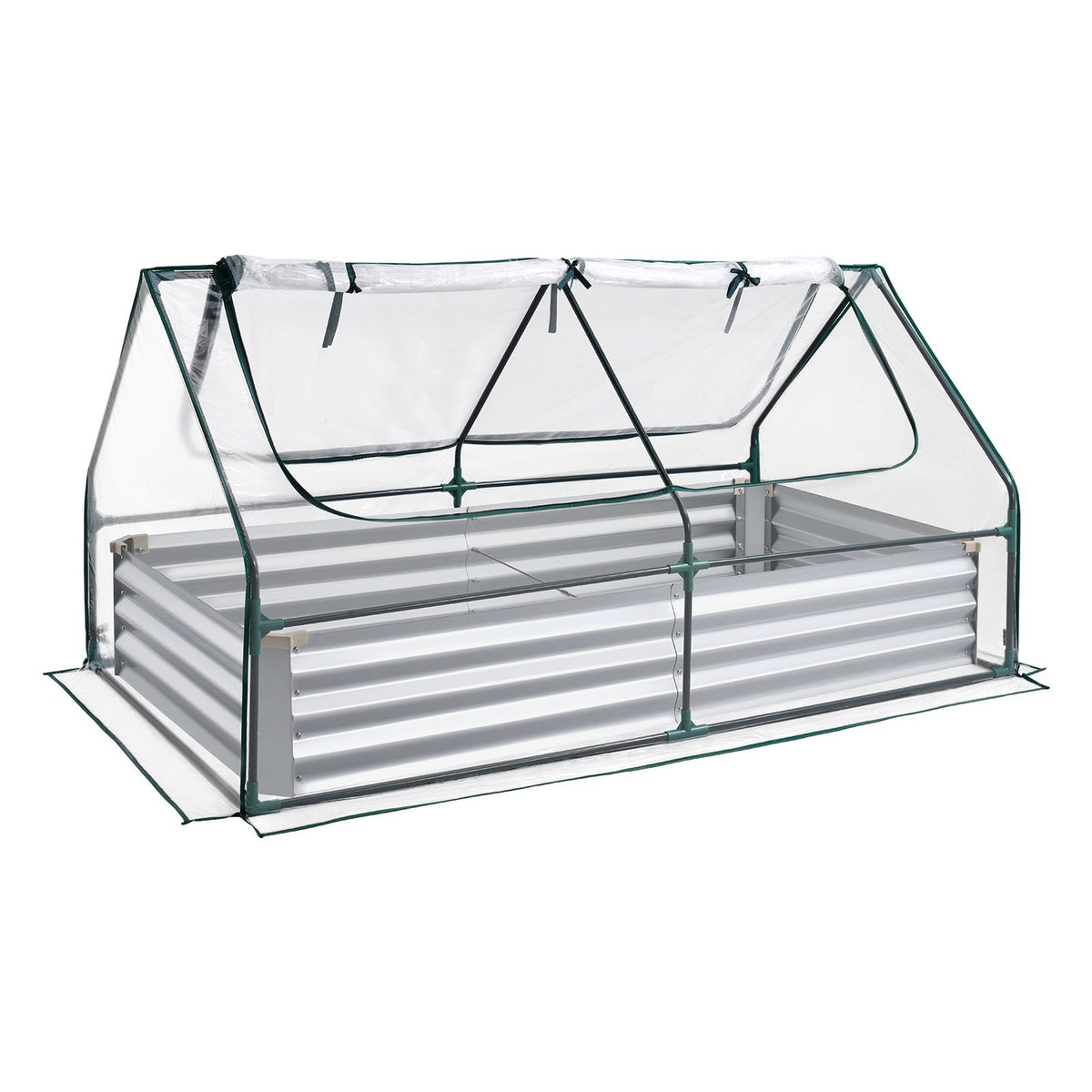 6' x 3' x 1' Galvanized Raised Garden Bed with Greenhouse Cover – Roll-Up Window, Silver – photo 9