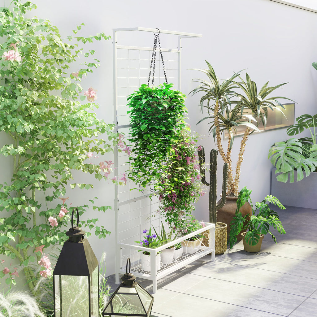 74 in Metal Plant Stand with Trellis & Hanging Bar – view 7