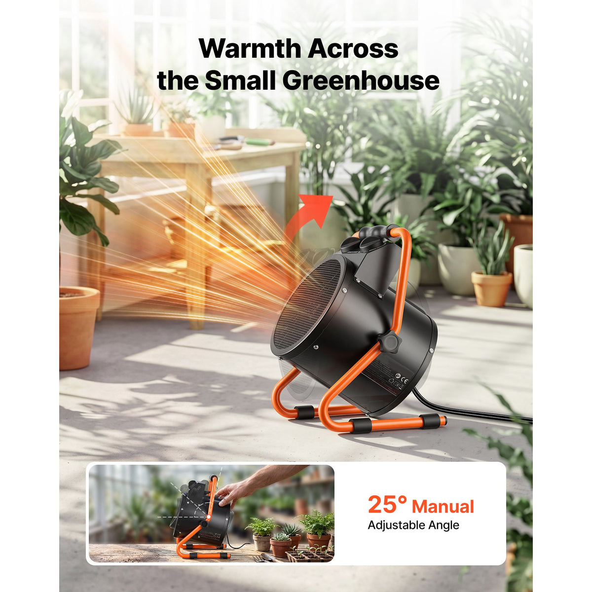 Greenhouse Heater with Thermostat – 1500W, IPX4 Splash-Rated – photo 3