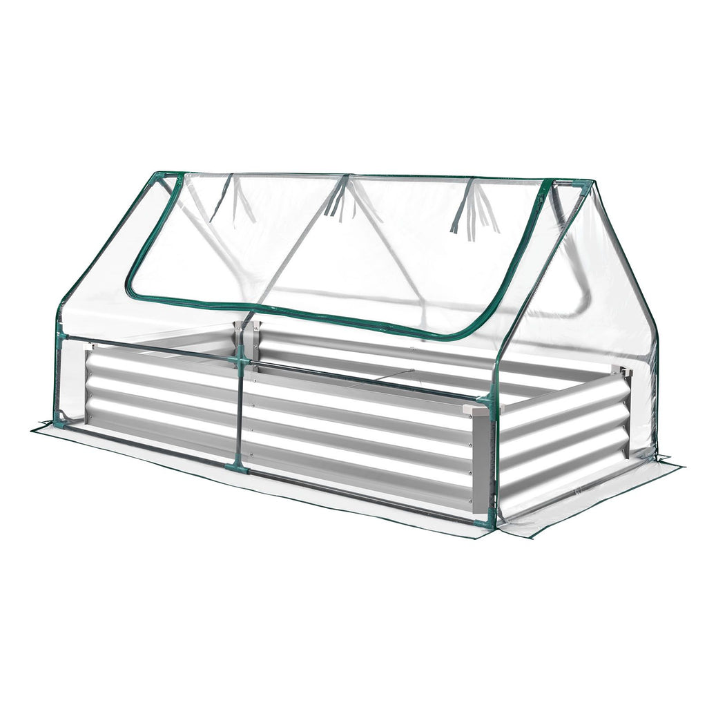 6' x 3' x 1' Galvanized Raised Garden Bed with Greenhouse Cover – Roll-Up Window, Silver – photo 10