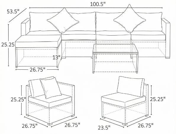6-Piece Wicker Sectional Patio Set with Ottoman – view 5