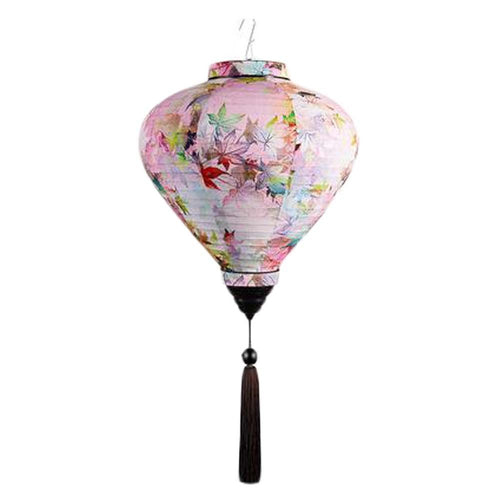 12" Pink Floral Chinese Cloth Lantern – Hanging Decoration for Garden & Parties