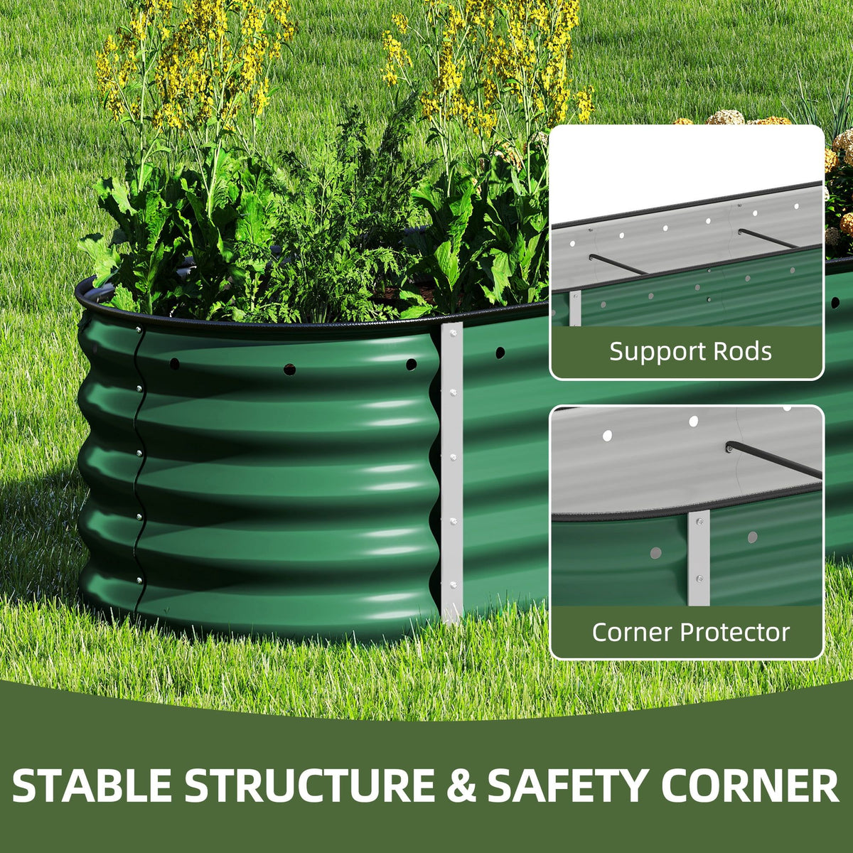 Tall Modular Metal Raised Garden Bed – 8 x 2 ft, 17" High, Green – photo 2