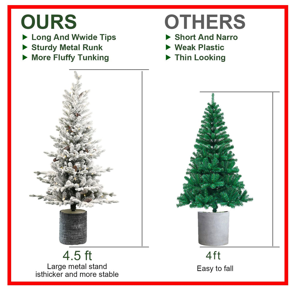 4.5 ft Pre-Lit Snow Flocked Potted Porch Tree – view 2