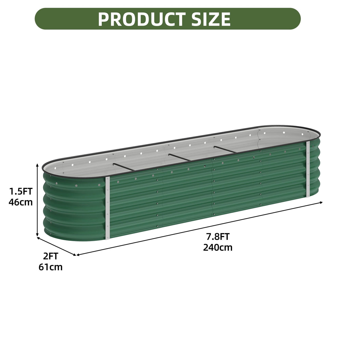 Tall Modular Metal Raised Garden Bed – 8 x 2 ft, 17" High, Green – photo 3