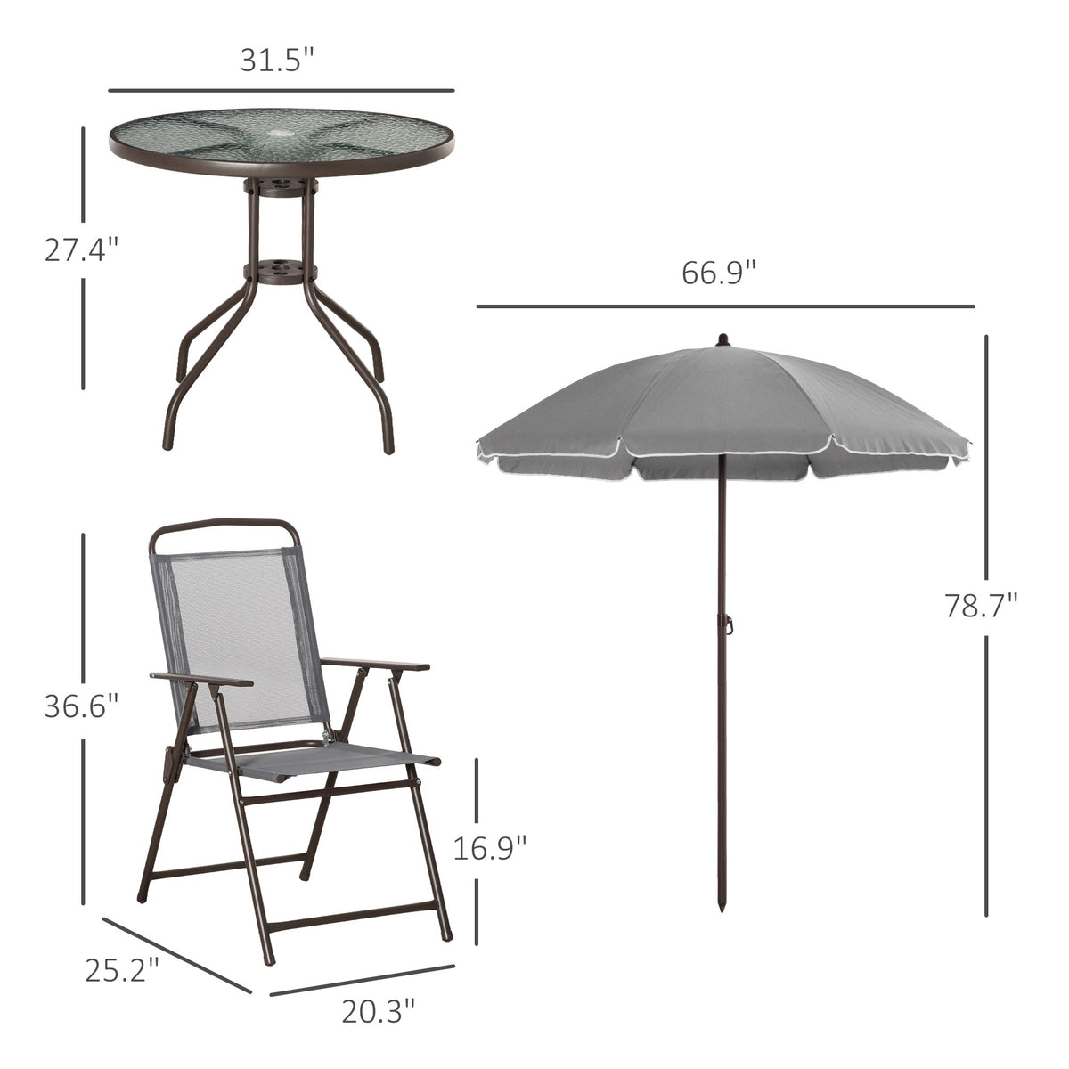 6-Piece Patio Dining Set with Umbrella – Gray – view 3