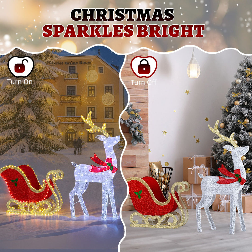 5 ft Lighted Christmas Reindeer & Sleigh Yard Decoration – view 3