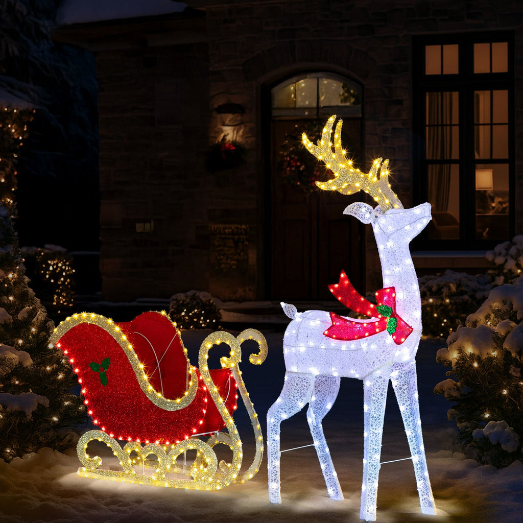 5 ft Lighted Christmas Reindeer & Sleigh Yard Decoration – view 5