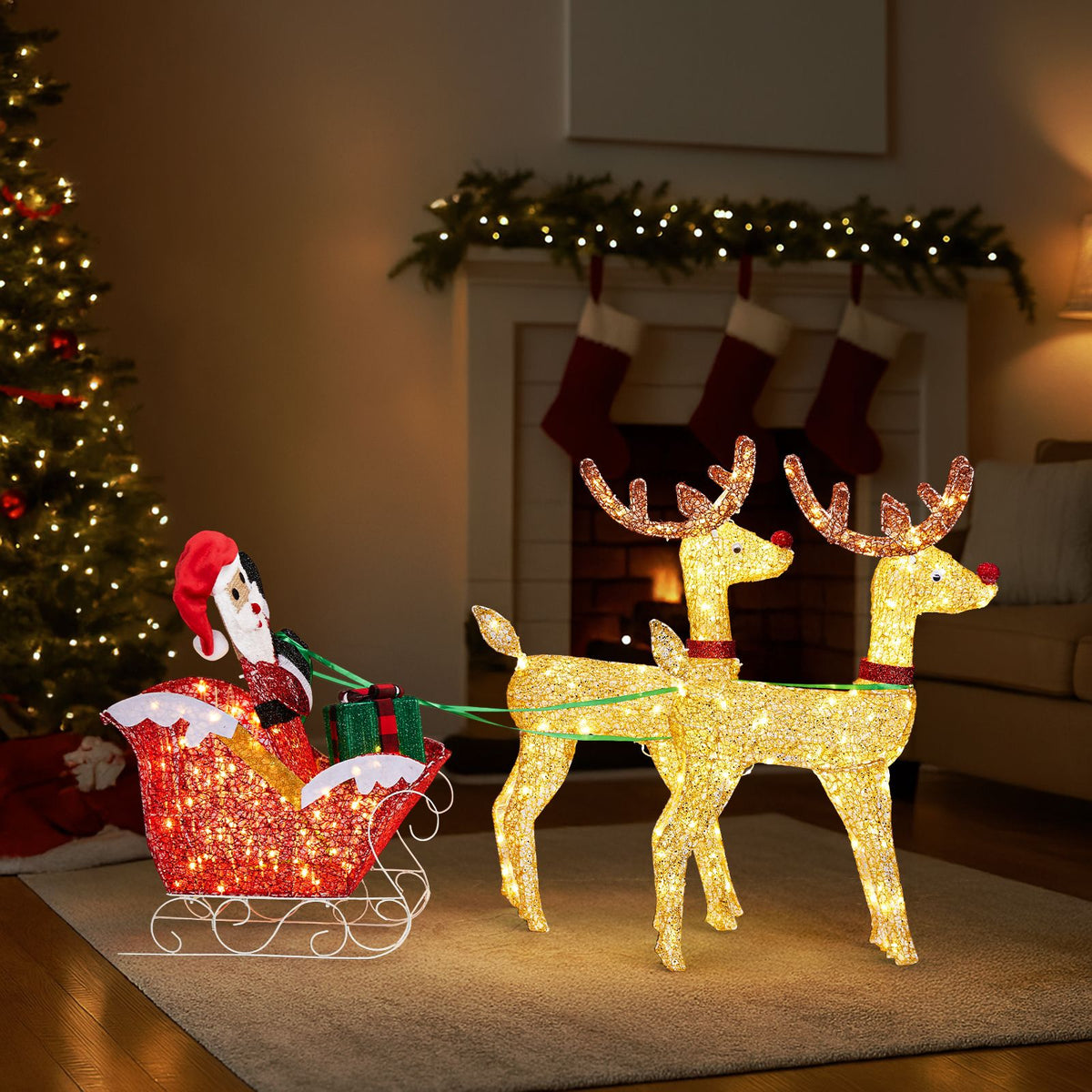 Lighted Reindeer Pulling Sleigh Christmas Yard Decoration – view 9